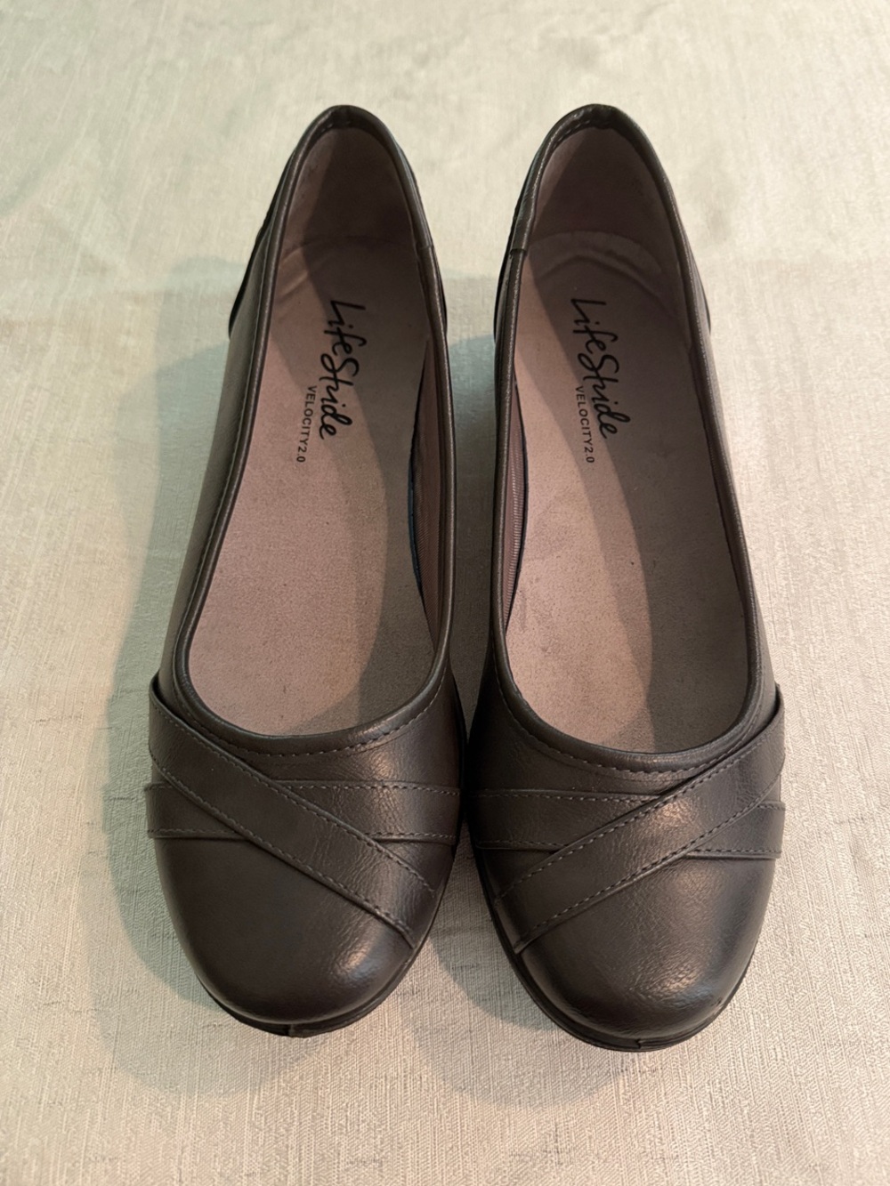 Life Stride Black Slip-On Ballet Flats with Crossband Detail